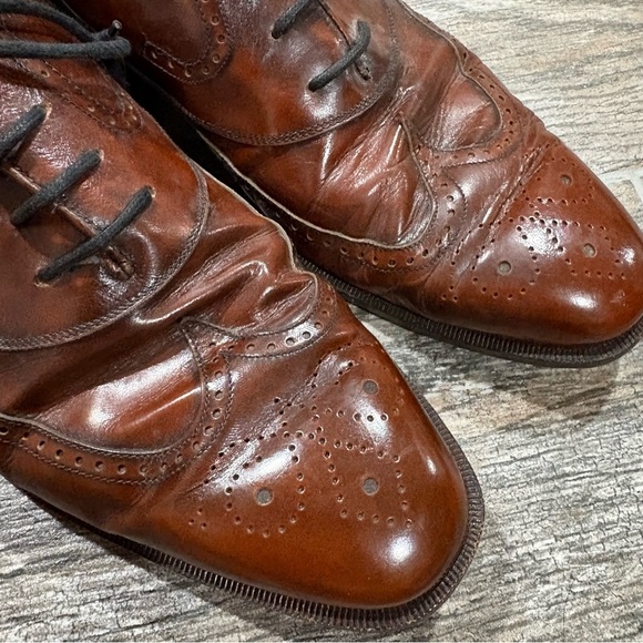 STEEPLE GATE Mens Leather Brown Wingtip Dress Shoes Sz 9.5 Preppy Academia Italy - Picture 7 of 11